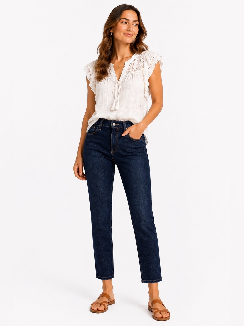 &Denim Slim Straight Regular Fit High Waist Ankle Jeans Made in Turkey